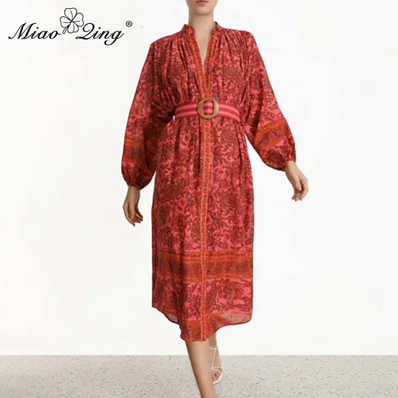 MIAOQING Vintage Print Dresses For Female V Neck Lantern Long Sleeve High Waist With Sashes Dress Women Fashion 2019 Clothes 
MIAOQING Vintage Print Dresses For Female V Neck Lantern Long Sleeve High Waist With Sashes Dress Women Fashion 2019 Clothes