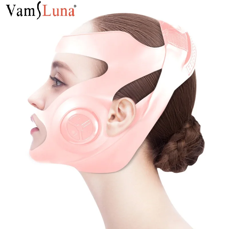 

Grey Pink Electric V-shaped Thin Face Slimming Cheek Mask Massager Facial Lifting Machine V-Line Lift Up Bandage Therapy Device