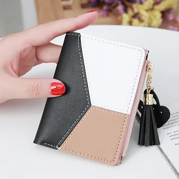 New ladies short wallet, splicing small fresh wallet, tassel cartoon pendant, snap zipper coin purse
New ladies short wallet, splicing small fresh wallet, tassel cartoon pendant, snap zipper coin purse