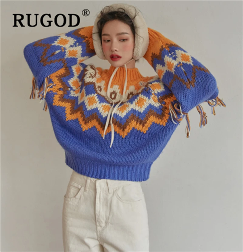 RUGOD Chic knitted patchwork sweater women Korean lantern sleeve folk-custom pullovers female Fashion auturm warm sweater coat
RUGOD Chic knitted patchwork sweater women Korean lantern sleeve folk-custom pullovers female Fashion auturm warm sweater coat