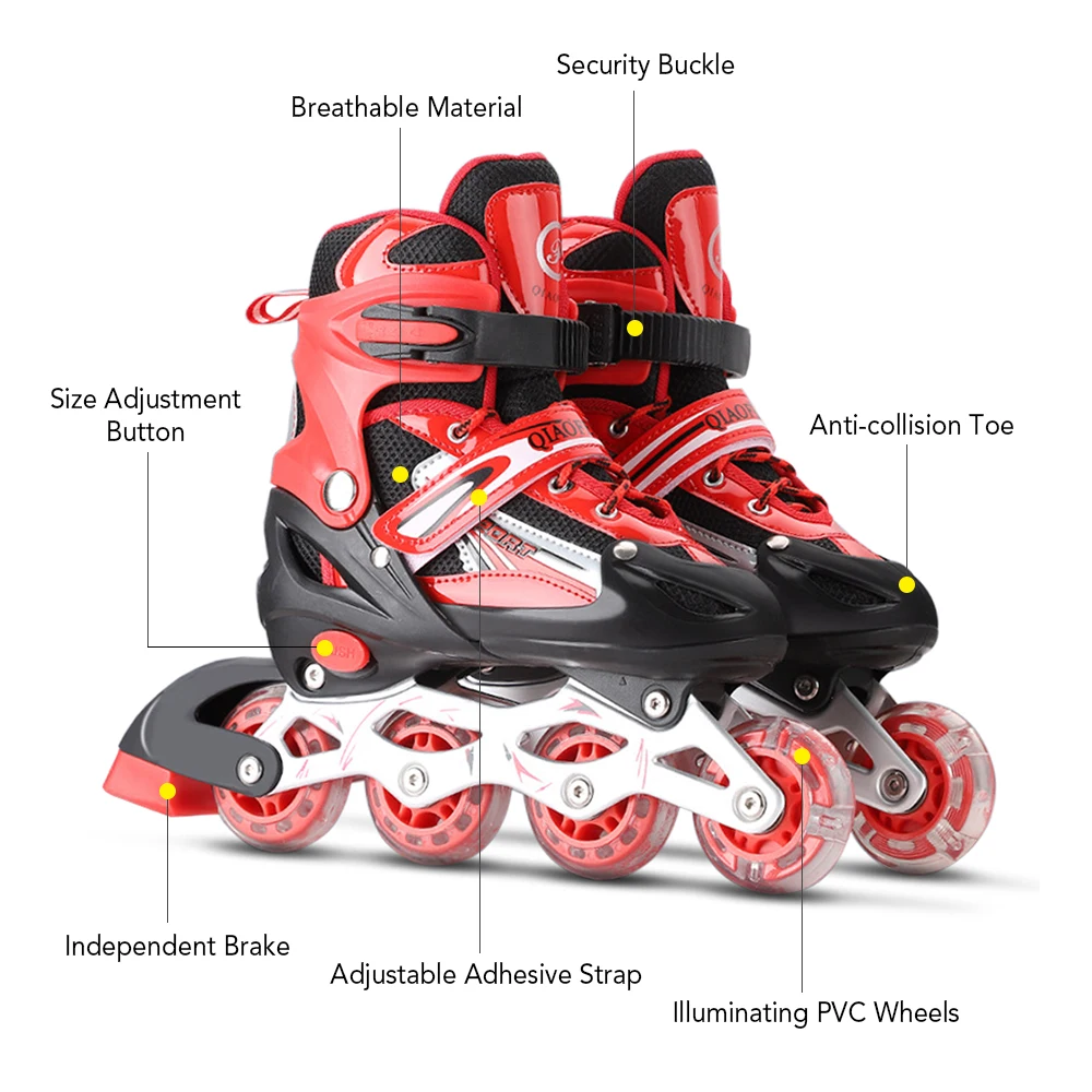 Generic Adjustable Illuminating Inline Skates with Light Up Wheels for