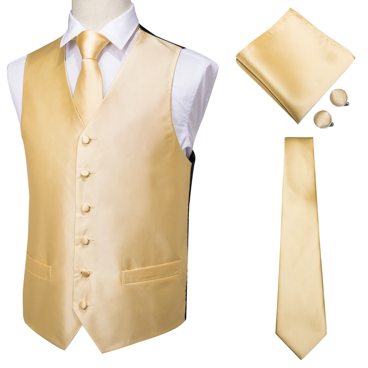 Привет галстук Шелковый шампанского жилет набор для мужчин Золотой Смарт