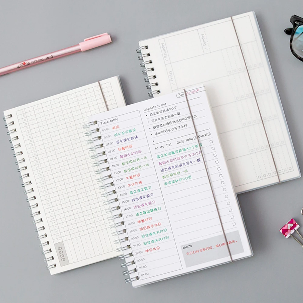 50sheets A5 Spiral Notebooks Transparent PP Cover Diary Weekly Monthly Planner Schedule Agendas Notebooks
50sheets A5 Spiral Notebooks Transparent PP Cover Diary Weekly Monthly Planner Schedule Agendas Notebooks