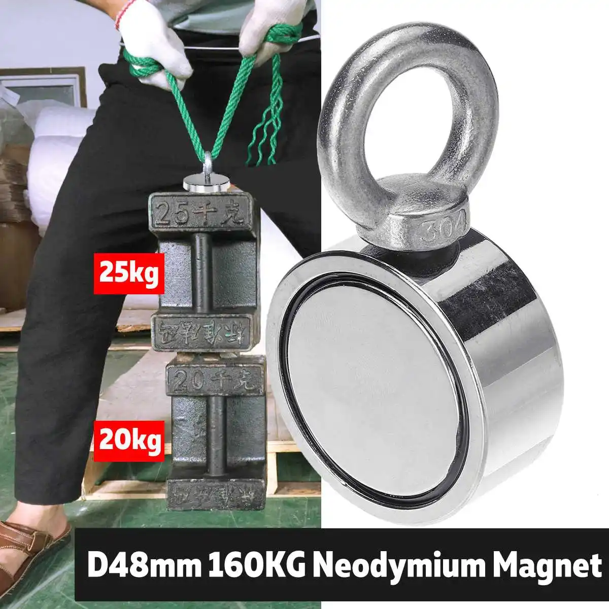 160KG D48mm Double Side Neodymium Magnet Fishing Metal Sea Strong Treasure Hunting Recovery Magnets With Rng Hole
160KG D48mm Double Side Neodymium Magnet Fishing Metal Sea Strong Treasure Hunting Recovery Magnets With Rng Hole