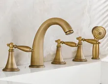 Vintage Retro Antique Brass Three Levers Handles Deck Mounted 5 Holes Bathroom Tub Faucet Mixer Tap With Handshower mtf036
Vintage Retro Antique Brass Three Levers Handles Deck Mounted 5 Holes Bathroom Tub Faucet Mixer Tap With Handshower mtf036