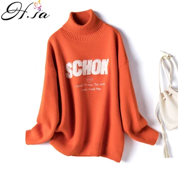 H.SA Women Casual Turtleneck Pullover and Sweaters Letters Printed Orange Pull Sweaters Korean Style Oversized Casual Knit Tops
H.SA Women Casual Turtleneck Pullover and Sweaters Letters Printed Orange Pull Sweaters Korean Style Oversized Casual Knit Tops