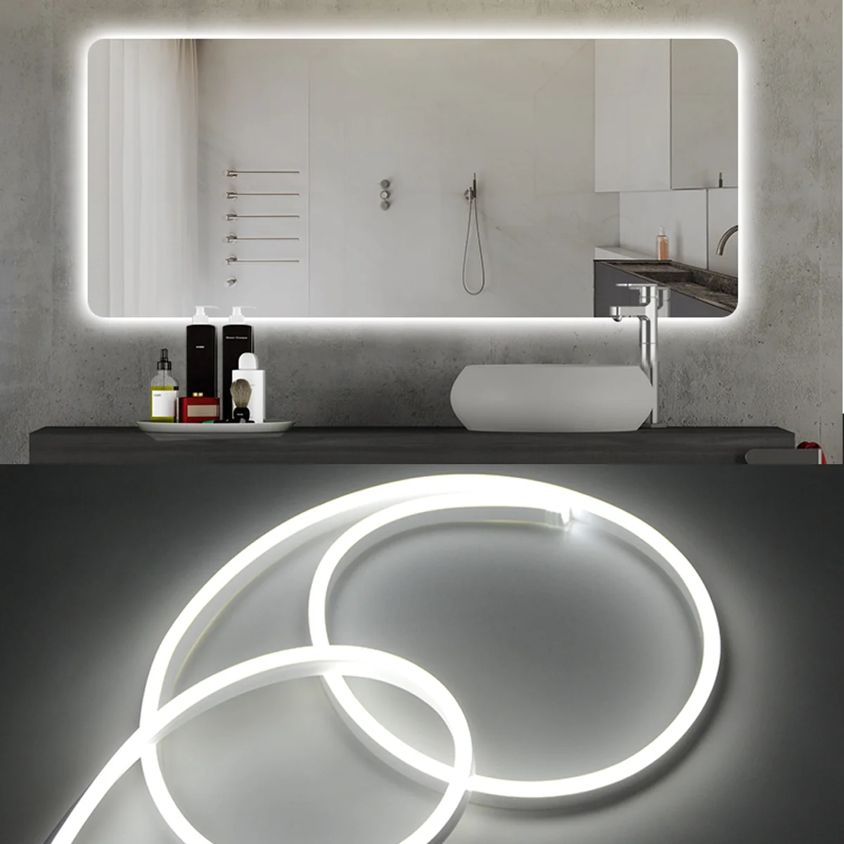 Фото LED 12V Makeup Neon Strip Backlight Mirror Light Vanity Dimmable Control Wall Lamp For Dressing Table Home Decor | Лампы и освещение