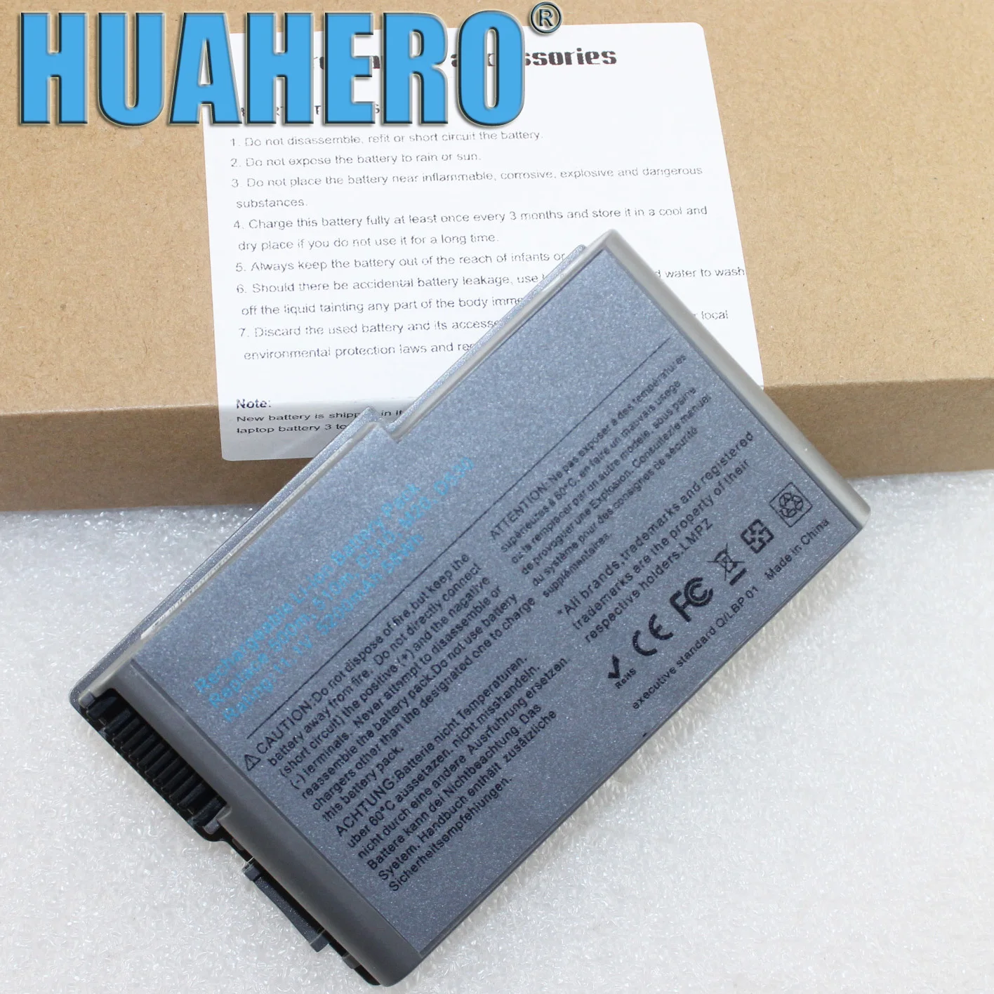 

HUAHERO Battery for Dell Latitude D520 D500 D600 D610 D530 D505 D510 Inspiron 500m 510m 600m C1295 312-0090 451-10133 9X821 PC