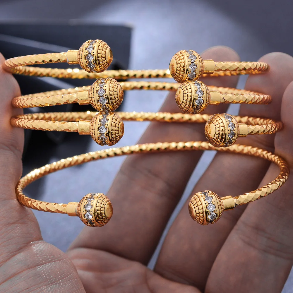 

Wando 4pcs/lot Trendy Dubai Ethiopian Bead Gold Color Bangles For Women Girls Wife African Arab Ramadan Bracelet Jewelry