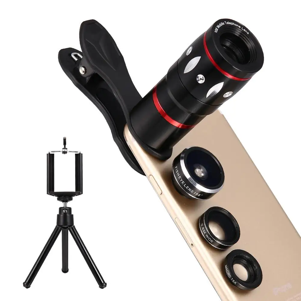 

TWISTER.CK 4 In 1 Clip-on Cell Phone Camera Lens Kit 10x Optical Zoom 15x Macro Lens Telephoto Lens for IPhone Samsung Galaxy