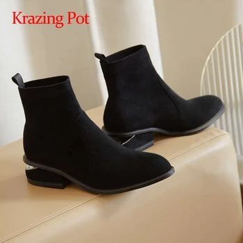 Krazing pot large size work boots sheep suede handmade round toe med strange heel slip on office lady daily wear ankle boots L95
Krazing pot large size work boots sheep suede handmade round toe med strange heel slip on office lady daily wear ankle boots L95
