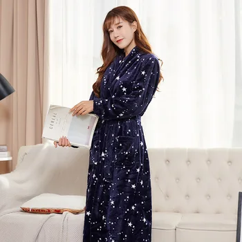Woman Winter Bathrobe kimono Long Sleeve Flannel Pajamas Leisure Blue Nightie Dressing Gowns For Women Lounge Sleepwear 
Woman Winter Bathrobe kimono Long Sleeve Flannel Pajamas Leisure Blue Nightie Dressing Gowns For Women Lounge Sleepwear