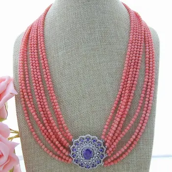 H010106 21'' 8 Strands Pink Round Coral Necklace CZ Pendant
H010106 21'' 8 Strands Pink Round Coral Necklace CZ Pendant