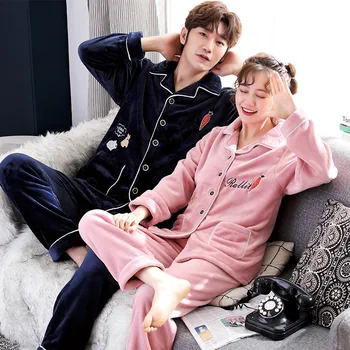 Warm Cute Cartoon Long-Sleeved Flannel Home Service Suit Coral Fleece Couple Pajamas Women Spring And Autumn Winter Thick 
Warm Cute Cartoon Long-Sleeved Flannel Home Service Suit Coral Fleece Couple Pajamas Women Spring And Autumn Winter Thick
