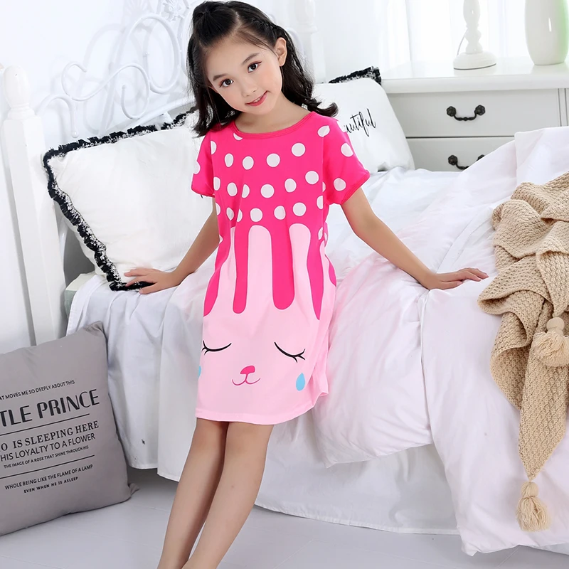 Хлопковая пижама для девочек летняя ночная рубашка с мультяшным рисунком одежда