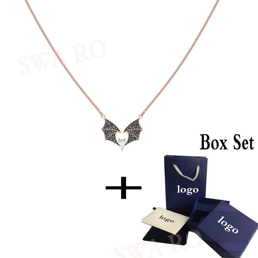 

SWA RO 2019 Fashion Unique New PROSPERITY Necklace Rose Gold Shiny Bat Decoration Crystal Female Necklace Wedding Jewelry Gift