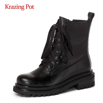 Krazing pot 2020 winter new boots genuine leather cross-tied round toe thick high heel zipper energy lady model ankle boots Laf3
Krazing pot 2020 winter new boots genuine leather cross-tied round toe thick high heel zipper energy lady model ankle boots Laf3
