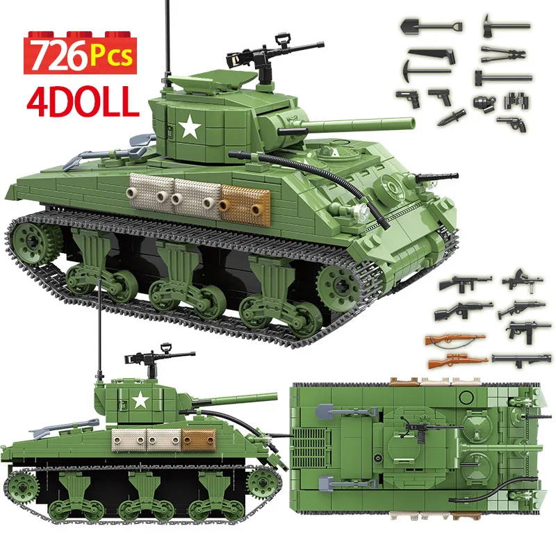 726PCS Technic City Police 100081 Sherman M4A1 Tank Building Blocks Compatible WW2 Tank Military Soldier Weapon Bricks Kids Toys
726PCS Technic City Police 100081 Sherman M4A1 Tank Building Blocks Compatible WW2 Tank Military Soldier Weapon Bricks Kids Toys