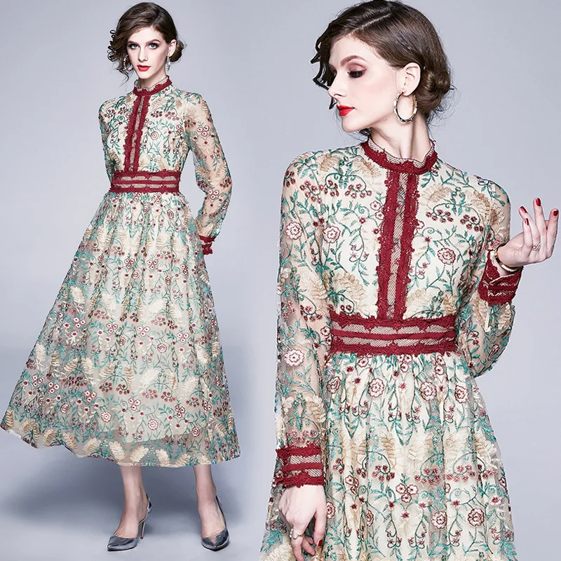 Large Austrian New Style Retro Embroidery Long Skirts Elegant Lace Joint Mid-length Gauze WOMEN'S Dress
Large Austrian New Style Retro Embroidery Long Skirts Elegant Lace Joint Mid-length Gauze WOMEN'S Dress