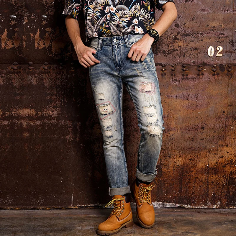 American Streetwear Fashion Men Jeans Retro Washed Slim Fit Destroyed Ripped Jeans Patches Designer Denim Pants Hip Hop Jeans
American Streetwear Fashion Men Jeans Retro Washed Slim Fit Destroyed Ripped Jeans Patches Designer Denim Pants Hip Hop Jeans