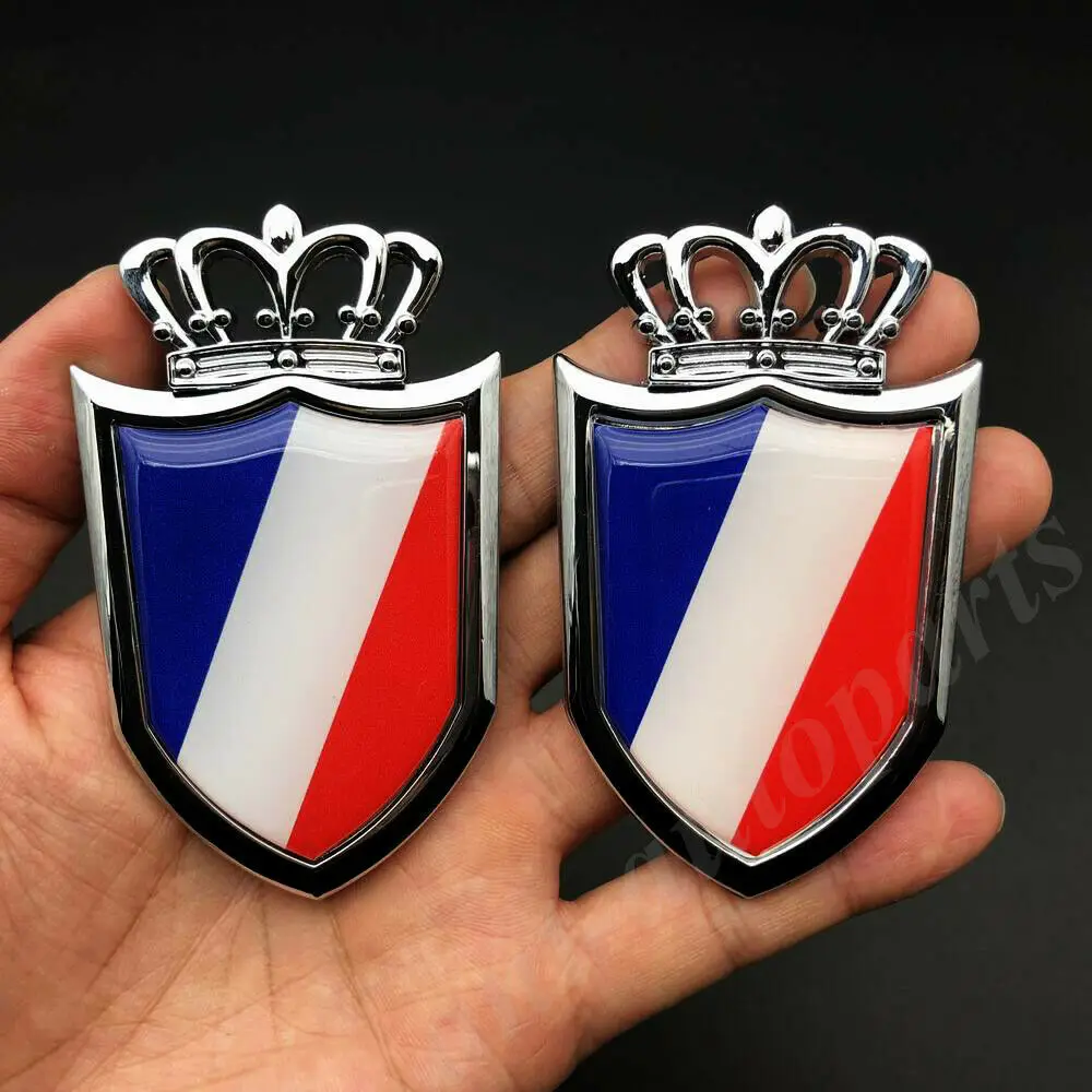 Металлический хром Французский флаг корона щит эмблема автомобиля значок