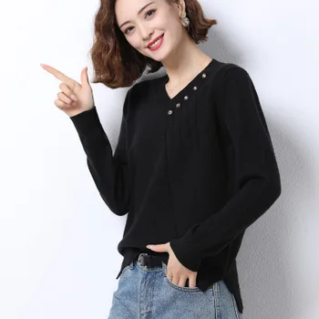 Women's Pullover Spring and Autumn Long Sleeve Knitwear Pure Color V-neck Pullover
Women's Pullover Spring and Autumn Long Sleeve Knitwear Pure Color V-neck Pullover