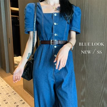 2020 Summer New Square Collar Short Sleeve Denim Jumpsuit Women's Straight Wide-Leg Romper Lace-up Belt Slim Pants Overalls
2020 Summer New Square Collar Short Sleeve Denim Jumpsuit Women's Straight Wide-Leg Romper Lace-up Belt Slim Pants Overalls