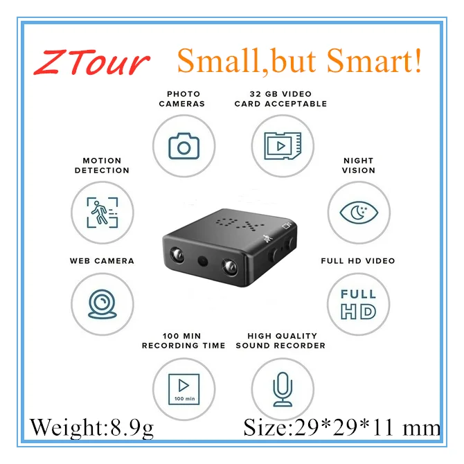 ZTour XD 1080P Мини няня Смарт Камера IR CUT инфракрасная камера с режимом ночного видения