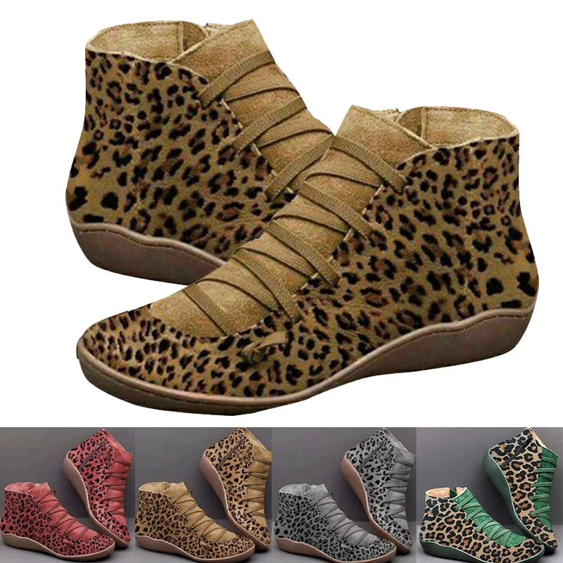Women Ankle Martin Boots Flats Shoes Leopard Zipper Round Toe Lace Up Anti-slip for Outdoor H66
Women Ankle Martin Boots Flats Shoes Leopard Zipper Round Toe Lace Up Anti-slip for Outdoor H66