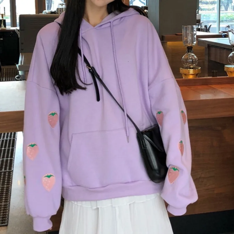 2020 Spring and Autumn Harajuku Strawberry Embroidered Lavender White Sweatshirt Loose Long Sleeve Top Oversized Hoodie
2020 Spring and Autumn Harajuku Strawberry Embroidered Lavender White Sweatshirt Loose Long Sleeve Top Oversized Hoodie