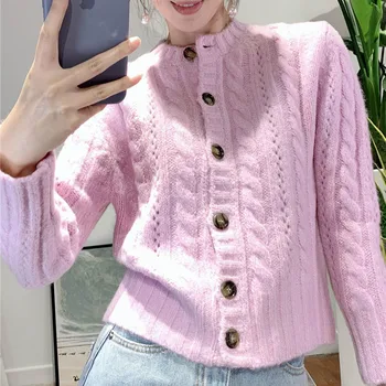 Women Sweater Purple French Minority Short Sweater Sweater Cardigan Coat 
Women Sweater Purple French Minority Short Sweater Sweater Cardigan Coat