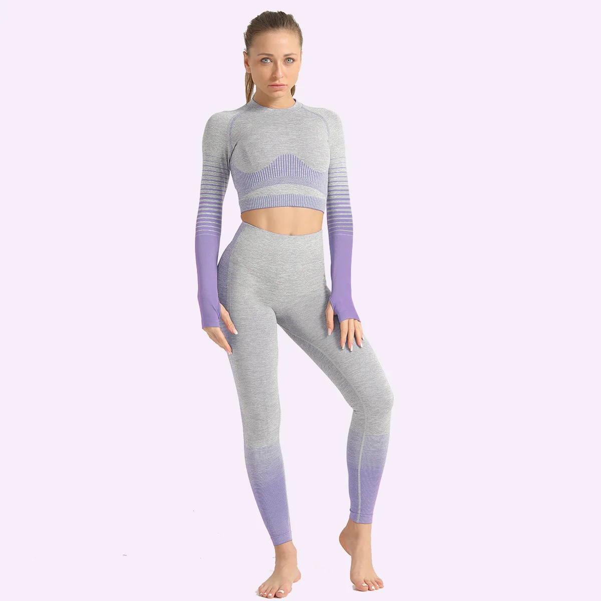 New Yoga fitness two piece set women long sleeve seamless crop top high waist leggings pretty gym tracksuit clothing Hot pants New Yoga fitness two piece set women long sleeve seamless crop top high waist leggings pretty gym tracksuit clothing Hot pants