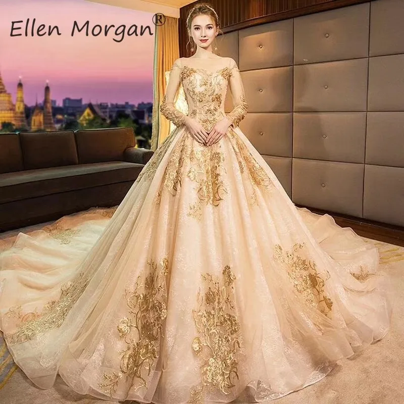 Arabic Glitter Lace Ball Gowns Wedding Dresses 2019 Long Sleeve Boat Neck Backless Court Train Vestidos De Novia For Women
Arabic Glitter Lace Ball Gowns Wedding Dresses 2019 Long Sleeve Boat Neck Backless Court Train Vestidos De Novia For Women