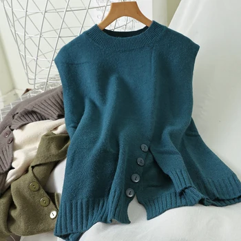 2020 autumn new women sweater vest o-neck sleeveless button solid slim loose lady elegant pulls outwear tops
2020 autumn new women sweater vest o-neck sleeveless button solid slim loose lady elegant pulls outwear tops