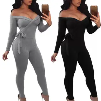 Hot Sexy Women Solid Color Long Sleeve Off Shoulder Jumpsuit Lace Up Slim Bodysuit 
Hot Sexy Women Solid Color Long Sleeve Off Shoulder Jumpsuit Lace Up Slim Bodysuit