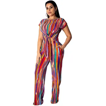 2020 Sexy 2 Piece Set Women Clothing Summer Outfits Crop Top and Wide Leg Pants Suits Rainbow Striped Tracksuit Casual Set Women
2020 Sexy 2 Piece Set Women Clothing Summer Outfits Crop Top and Wide Leg Pants Suits Rainbow Striped Tracksuit Casual Set Women