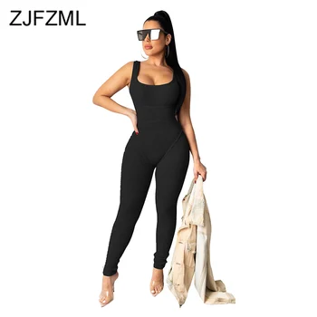 

Sleeveless Sexy One Piece Jumpsuit Women Backless Solid Bandage Overalls Elegant Ladies Scoop Neck Bodycon Plus Size Rompers