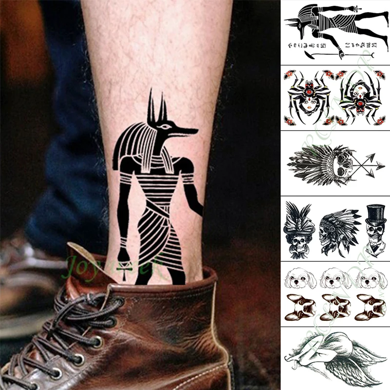 Waterproof Temporary Tattoo Sticker Egyptian death skull god Anubis Fake Tatto Hand Tatoo small tattoos for Kid Girl Men Women | Красота и