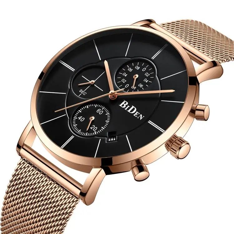 Mens Watches Top Brand Gold Watch Minimalism Watch BIDEN Waterproof Chronograph Stainless Steel Mesh Band Luxury Clock 0088
Mens Watches Top Brand Gold Watch Minimalism Watch BIDEN Waterproof Chronograph Stainless Steel Mesh Band Luxury Clock 0088