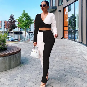 Contrast Stitching 2020 New Autumn Women Set Plus Size Two Piece Long Sleeve Tops Full Pants Elegant Lady V-Neck Waistless Sets
Contrast Stitching 2020 New Autumn Women Set Plus Size Two Piece Long Sleeve Tops Full Pants Elegant Lady V-Neck Waistless Sets