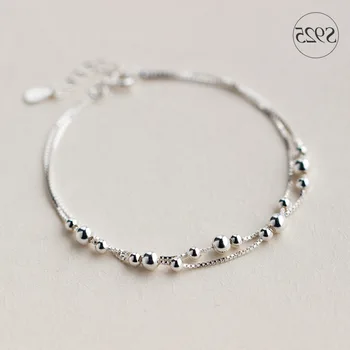 925 1pc Sterling Silver jewelry 2ROWS Smaller &Bigger Round Ball bEADS chain bracelet Geometric Jewelry adjustable LS127 
925 1pc Sterling Silver jewelry 2ROWS Smaller &Bigger Round Ball bEADS chain bracelet Geometric Jewelry adjustable LS127