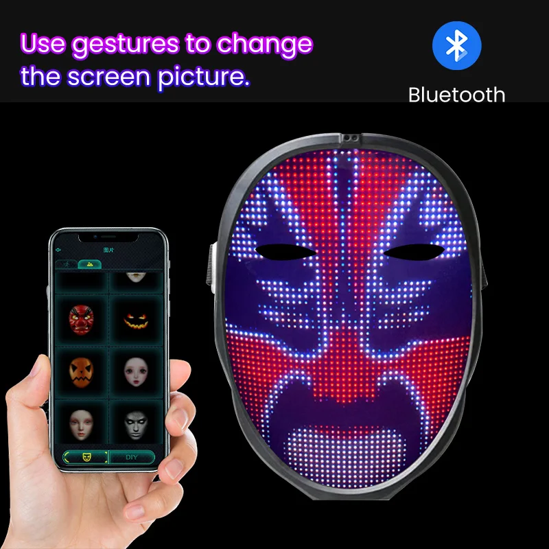 Bluetooth Led APP Control Smart Light Up Mask Diy Picture Editing Animation Prank Party Full Color Display Christmas gift | Дом и сад