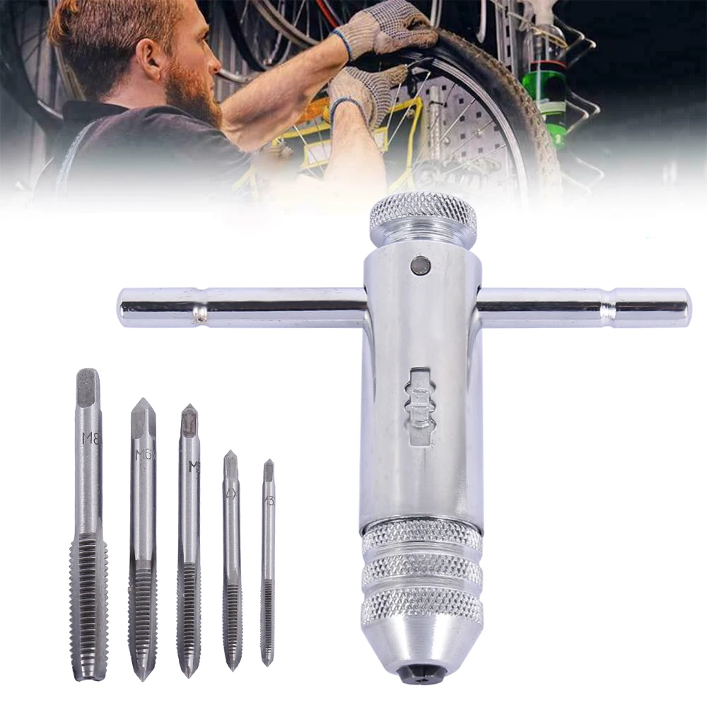 6pcs Ratchet Taps Wrench Adjustable M3-M8 3-8mm T Handle Tap Wrench Ratchet Spanner Machine Screw Thread Metric Plug Tap Tools
6pcs Ratchet Taps Wrench Adjustable M3-M8 3-8mm T Handle Tap Wrench Ratchet Spanner Machine Screw Thread Metric Plug Tap Tools