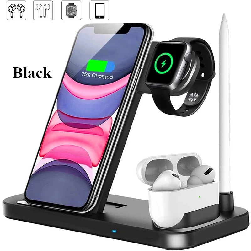 4 in 1 Wireless QI 10W Fast Charging Dock Stand For iphone 11 Pro 8 XR XS For Apple Watch 5 4 Airpods Pro Pencil Charge 4 in 1 Wireless QI 10W Fast Charging Dock Stand For iphone 11 Pro 8 XR XS For Apple Watch 5 4 Airpods Pro Pencil Charge
