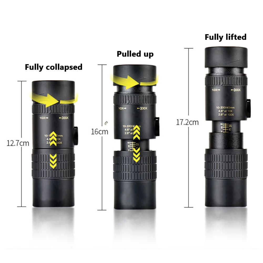 10-300*40 Monocular Telescope Zoom HD High Magnification Foldable BAK4 Retractable Rainproof Optics Handheld for Hunting
10-300*40 Monocular Telescope Zoom HD High Magnification Foldable BAK4 Retractable Rainproof Optics Handheld for Hunting