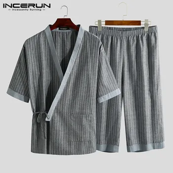 Men Pajamas Sets Striped Half Sleeve V Neck Sleepwear Japanese Kimono 2020 Leisure Homewear Shorts Vintage Pyjamas Suit INCERUN
Men Pajamas Sets Striped Half Sleeve V Neck Sleepwear Japanese Kimono 2020 Leisure Homewear Shorts Vintage Pyjamas Suit INCERUN