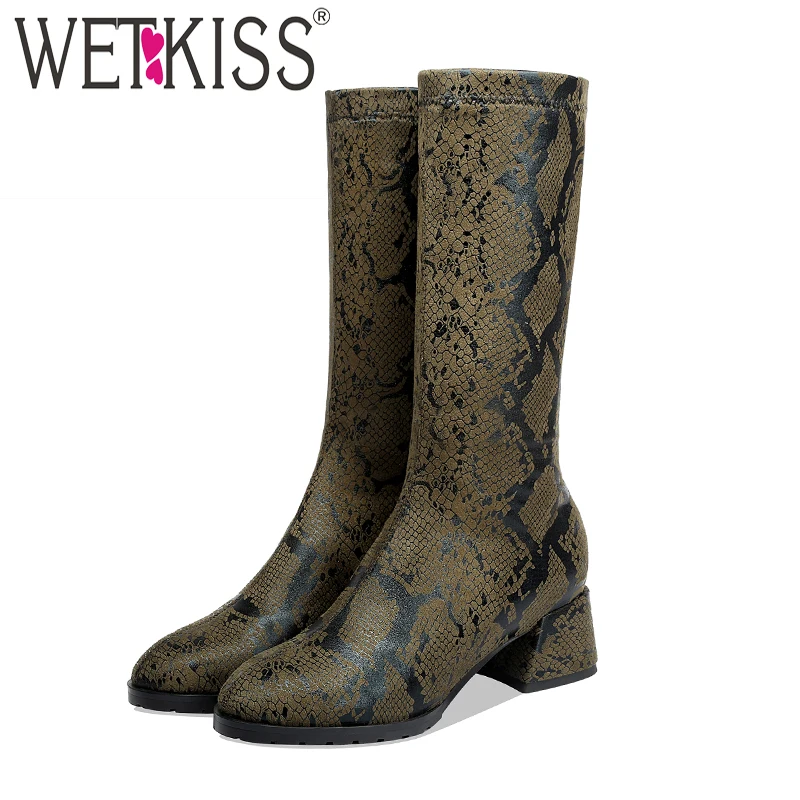 WETKISS Snake Skin Stretch Boots Women Print High Heels Thick Boot Mid-Calf Shoes Female Square Toe Shoes Ladies Winter 2020
WETKISS Snake Skin Stretch Boots Women Print High Heels Thick Boot Mid-Calf Shoes Female Square Toe Shoes Ladies Winter 2020