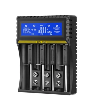 

BTY 4 Slots Battery Charger 18650 Multi-function Li-ion Li-fe Ni-MH Ni-CD Charger for AA/AAA/18650/26650/6F22/9V Battery Charger