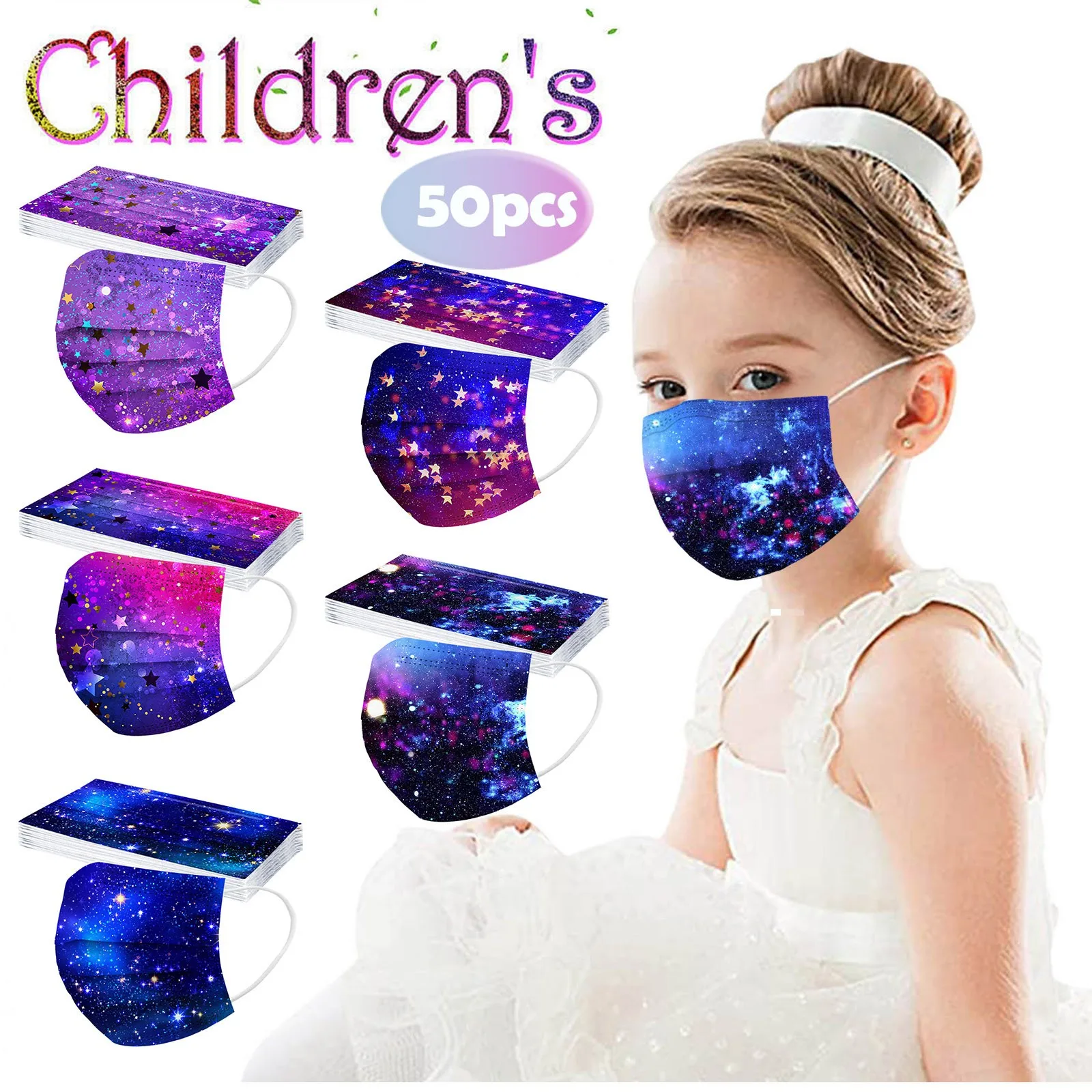 50pcs Kids Children's Disposable Face Mask Printed Dustproof 3ply Ear Loop Mouth Skin-friendly Soft Outdoor Mondmasker | Аксессуары