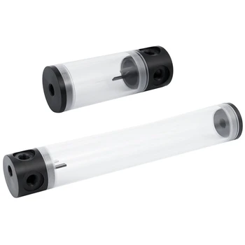 2 Pcs Black POM Length Diameter Cylindrical Water-Cooled Tank G1/4 Acrylic Water Coolant Cooling Reservoir Computer Refit Access